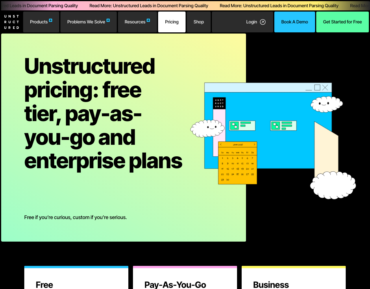 Unstructured pricing page, captured for reference