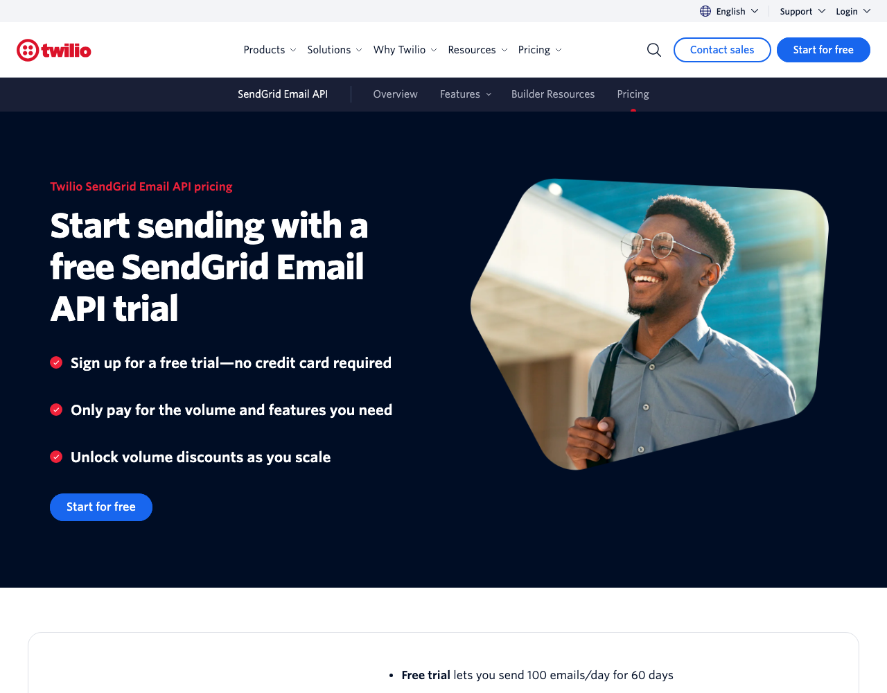 SendGrid pricing page, captured for reference