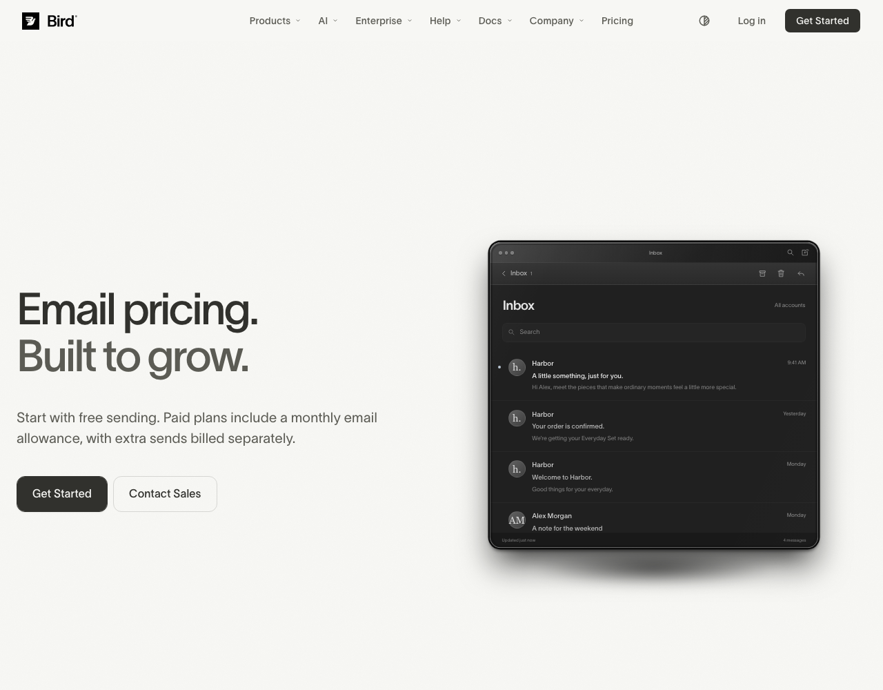 SparkPost pricing page, captured for reference