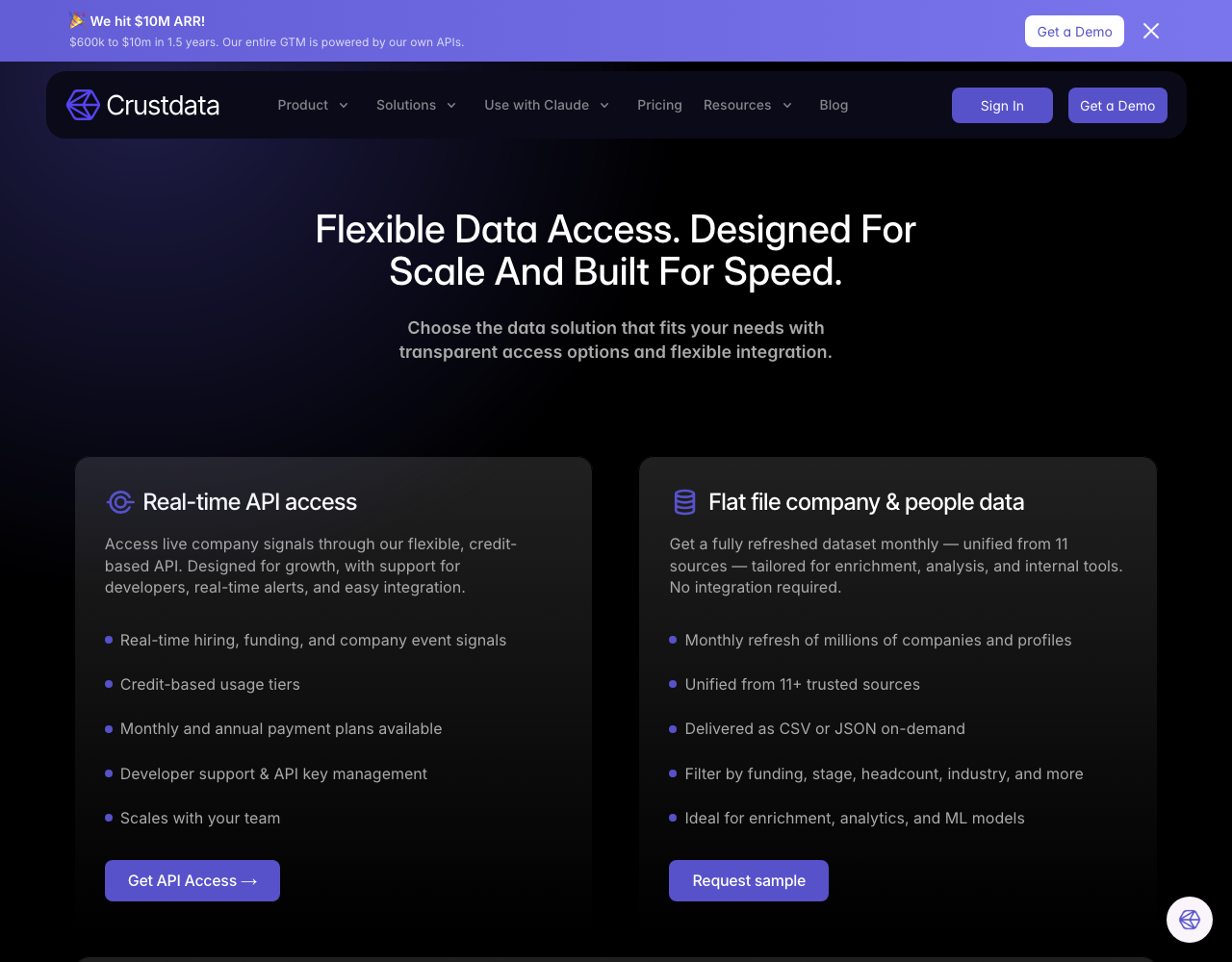 Crustdata pricing page, captured for reference