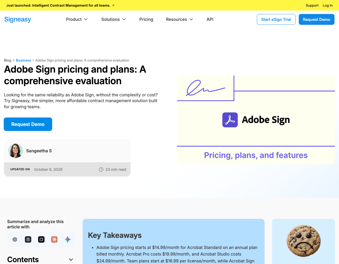 Adobe Acrobat Sign API pricing page, captured for reference