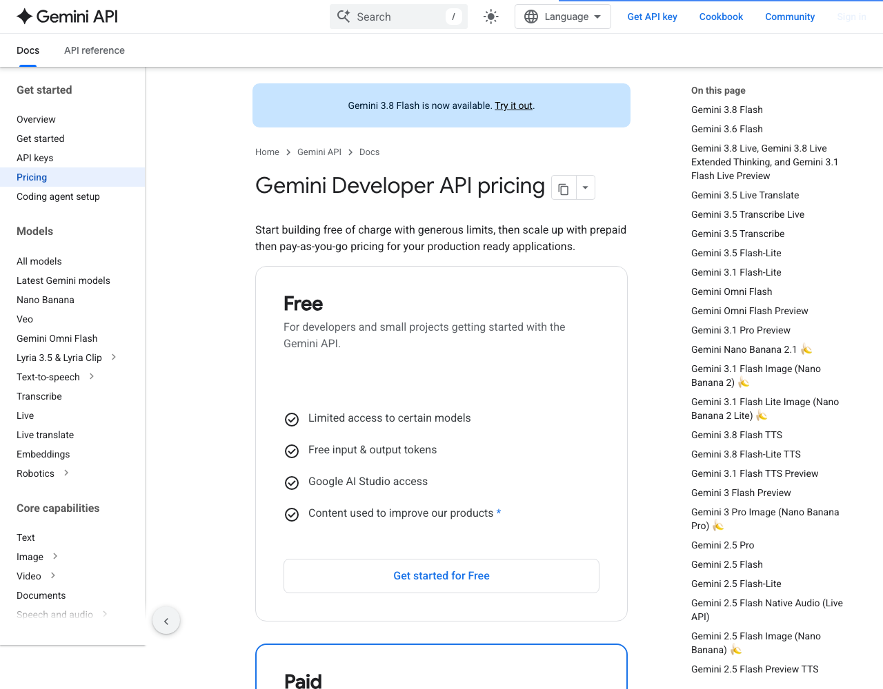 Google Imagen / Gemini Image pricing page, captured for reference