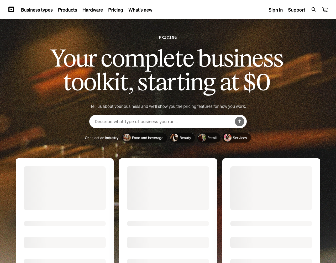 Square pricing page, captured for reference