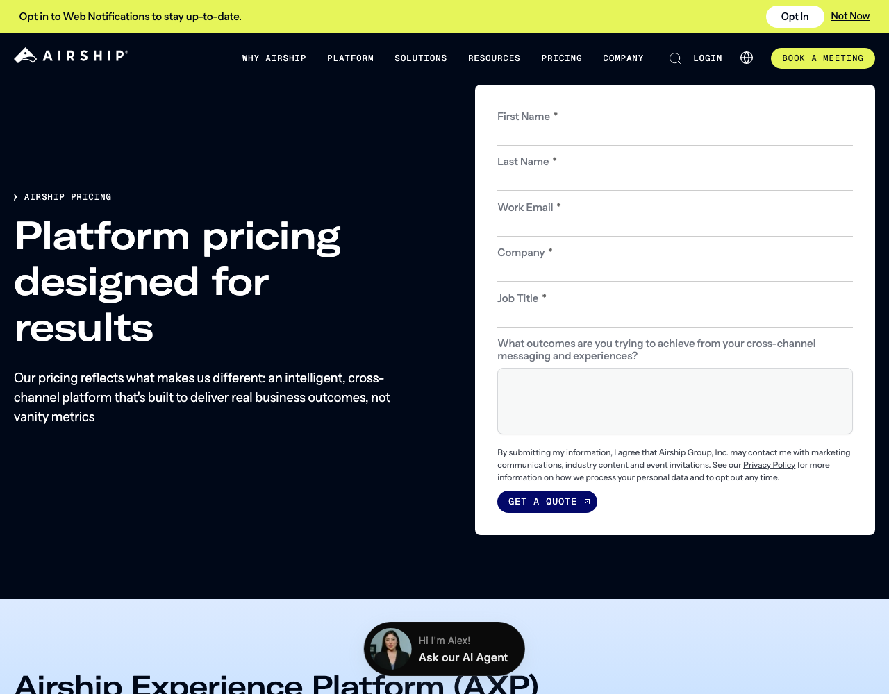 Airship pricing page, captured for reference
