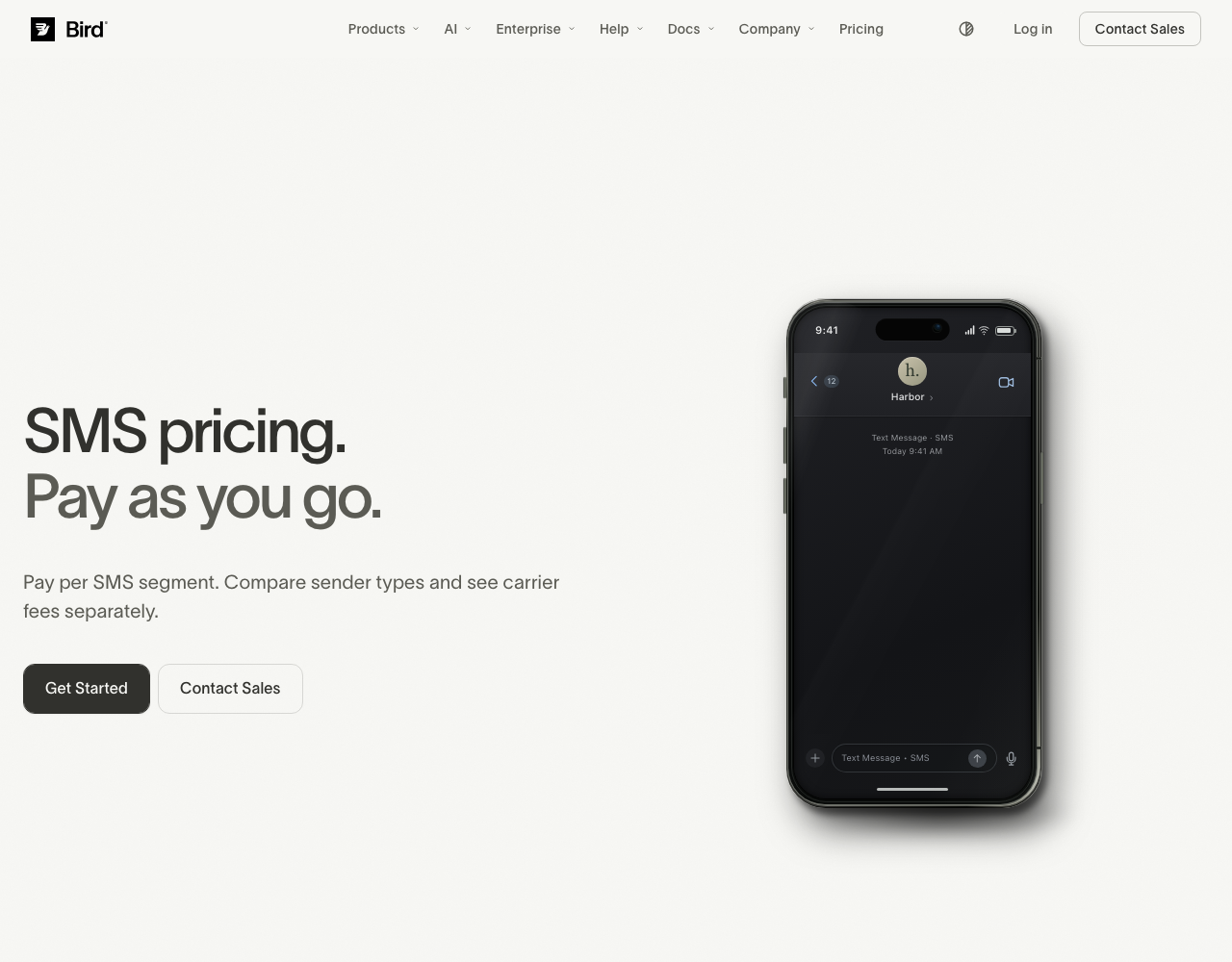 Bird (MessageBird) pricing page, captured for reference