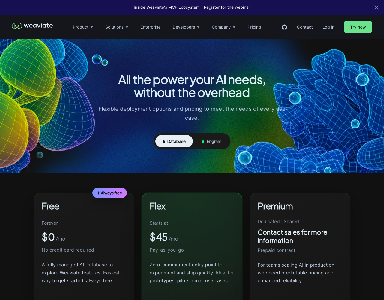Weaviate Cloud pricing page, captured for reference