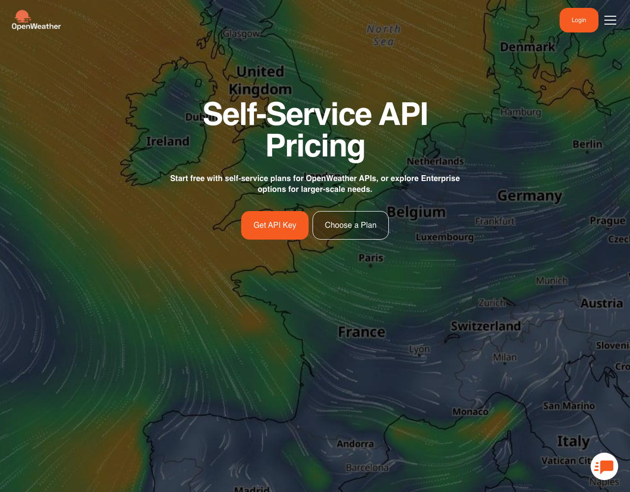 OpenWeather pricing page, captured for reference